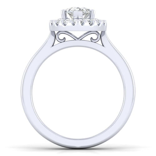14K White Gold Pear Shape Halo Diamond Engagement Ring