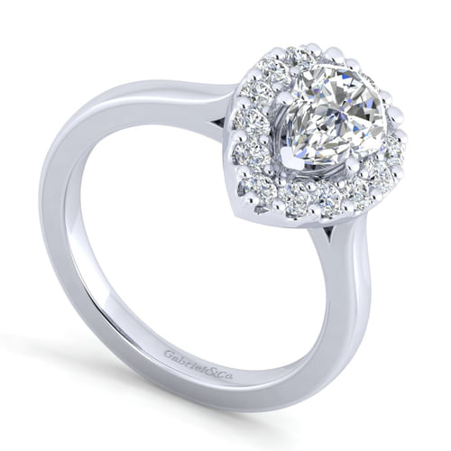 14K White Gold Pear Shape Halo Diamond Engagement Ring