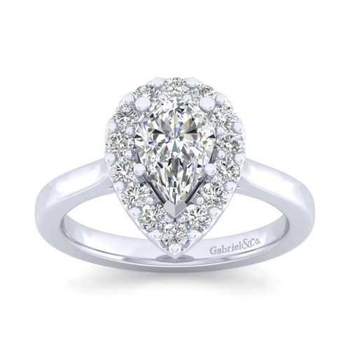 14K White Gold Pear Shape Halo Diamond Engagement Ring