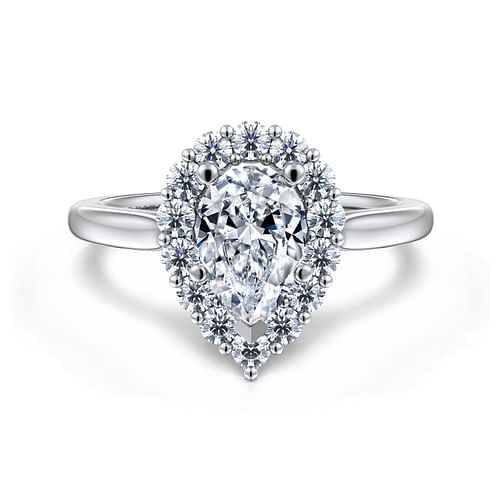 14K White Gold Pear Shape Halo Diamond Engagement Ring