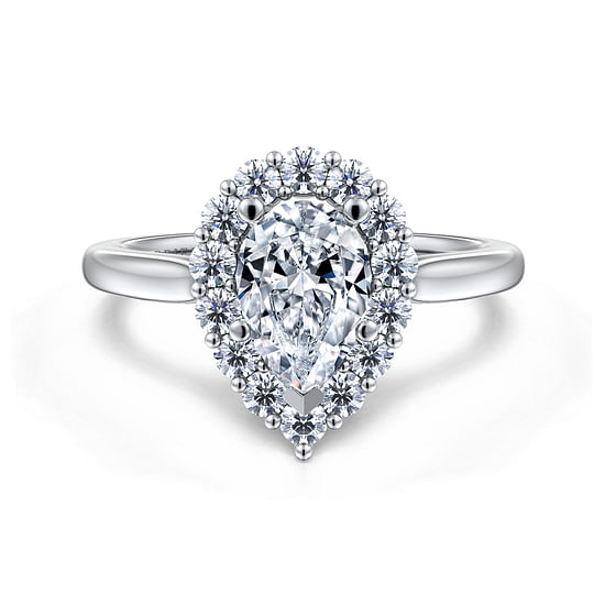 Gabriel - 14K White Gold Pear Shape Halo Diamond Engagement Ring