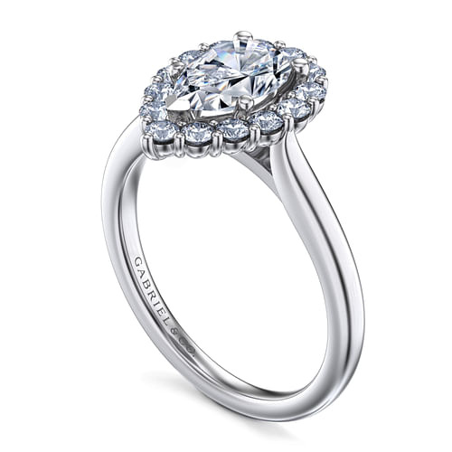 14K White Gold Pear Shape Halo Diamond Engagement Ring