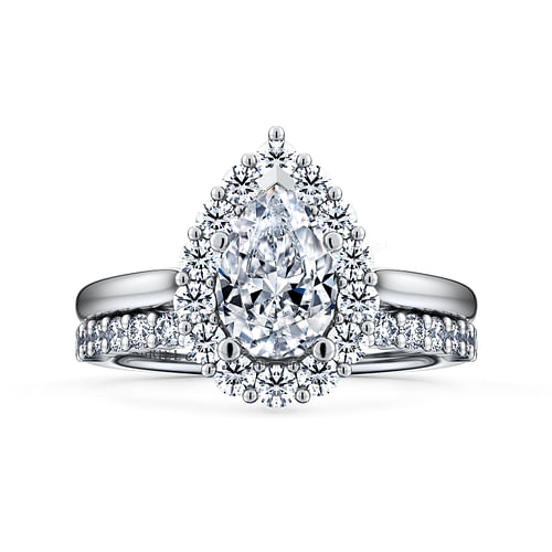 14K White Gold Pear Shape Halo Diamond Engagement Ring