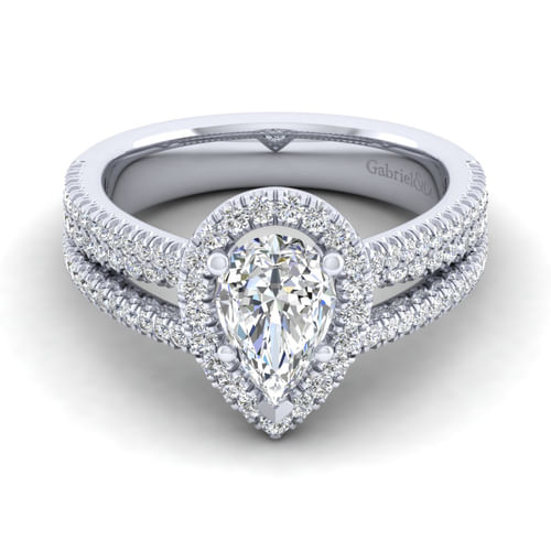 14K White Gold Pear Shape Halo Diamond Engagement Ring