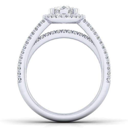14K White Gold Pear Shape Halo Diamond Engagement Ring