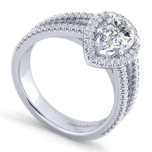 14K White Gold Pear Shape Halo Diamond Engagement Ring