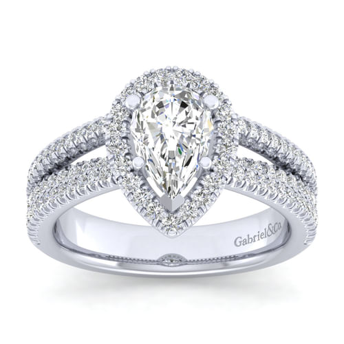 14K White Gold Pear Shape Halo Diamond Engagement Ring