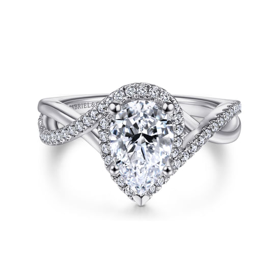 Gabriel - 14K White Gold Pear Shape Halo Diamond Engagement Ring