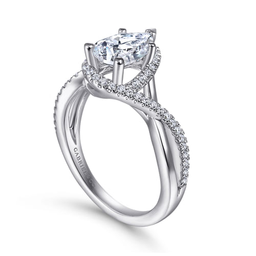 14K White Gold Pear Shape Halo Diamond Engagement Ring