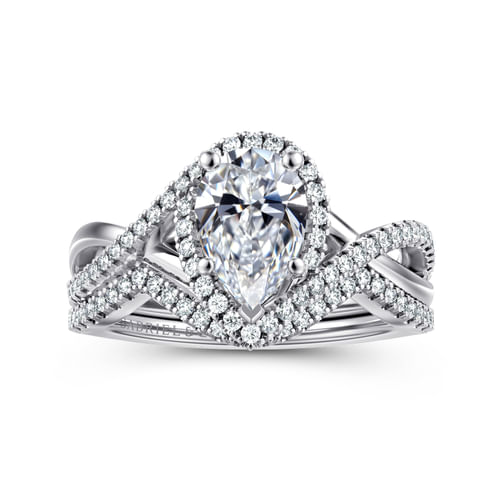 14K White Gold Pear Shape Halo Diamond Engagement Ring
