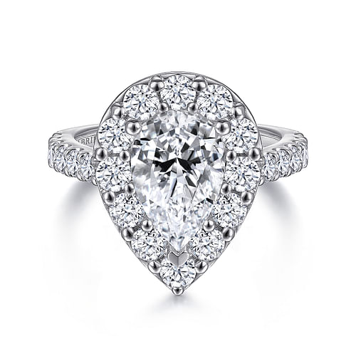 14K White Gold Pear Shape Halo Diamond Engagement Ring