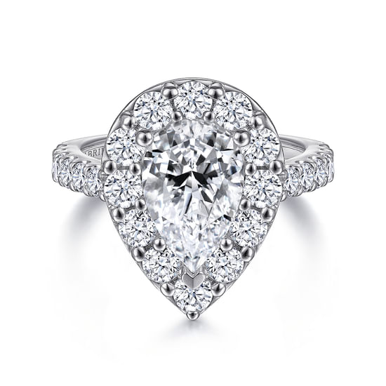 Gabriel - 14K White Gold Pear Shape Halo Diamond Engagement Ring