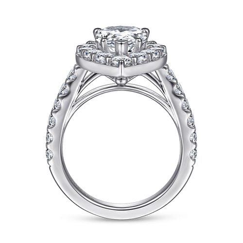 14K White Gold Pear Shape Halo Diamond Engagement Ring