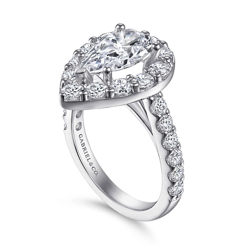 14K White Gold Pear Shape Halo Diamond Engagement Ring