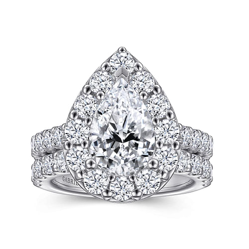 14K White Gold Pear Shape Halo Diamond Engagement Ring