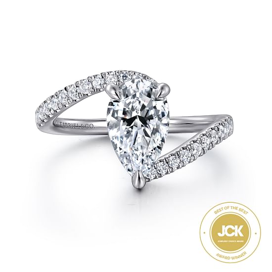 Gabriel - 14K White Gold Pear Shape Hidden Halo Bypass Engagement Ring