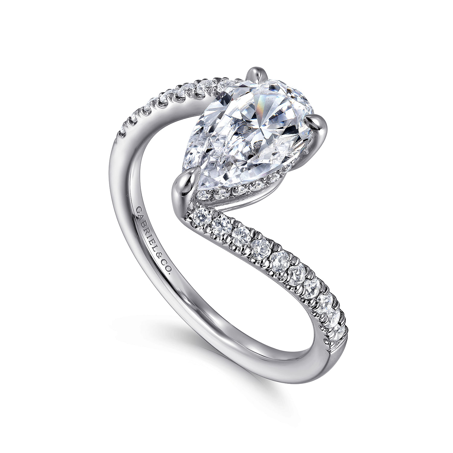 14K White Gold Pear Shape Hidden Halo Bypass Engagement Ring