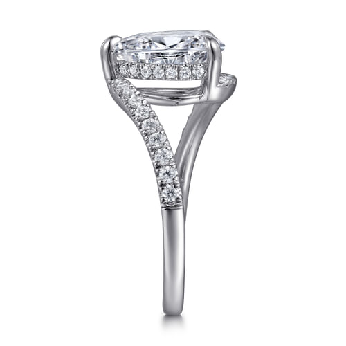 14K White Gold Pear Shape Hidden Halo Bypass Engagement Ring