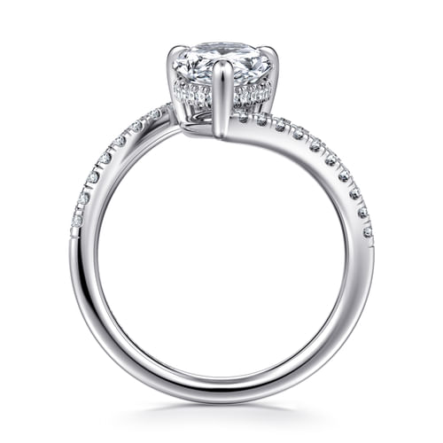 14K White Gold Pear Shape Hidden Halo Bypass Engagement Ring