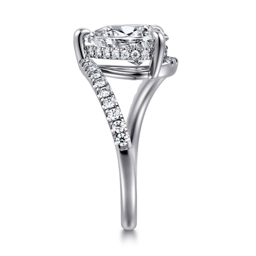 14K White Gold Pear Shape Hidden Halo Bypass Engagement Ring