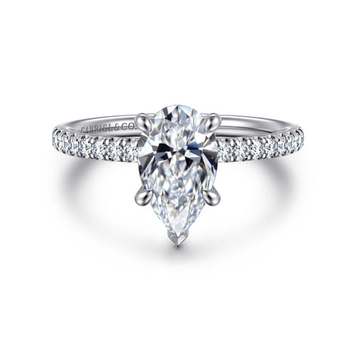 14K White Gold Pear Shape Hidden Halo Diamond Engagement Ring