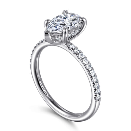 14K White Gold Pear Shape Hidden Halo Diamond Engagement Ring