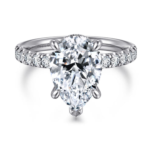 14K White Gold Pear Shape Hidden Halo Diamond Engagement Ring