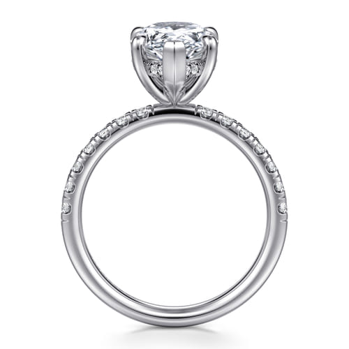 14K White Gold Pear Shape Hidden Halo Diamond Engagement Ring