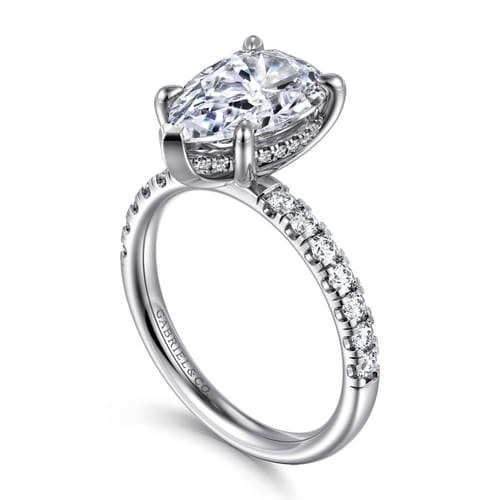 14K White Gold Pear Shape Hidden Halo Diamond Engagement Ring
