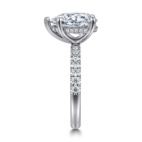 14K White Gold Pear Shape Hidden Halo Diamond Engagement Ring