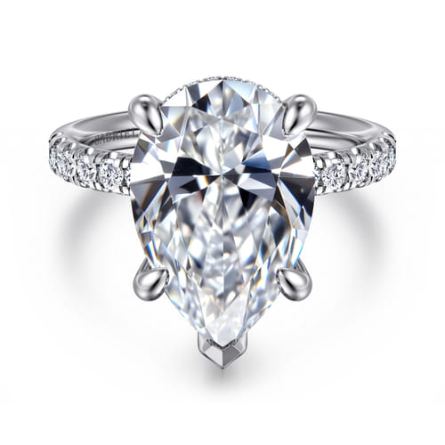 14K White Gold Pear Shape Hidden Halo Diamond Engagement Ring