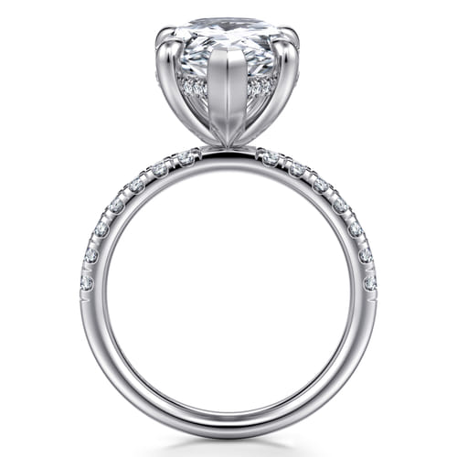 14K White Gold Pear Shape Hidden Halo Diamond Engagement Ring