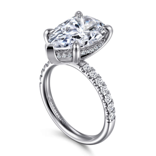 14K White Gold Pear Shape Hidden Halo Diamond Engagement Ring