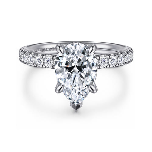 14K White Gold Pear Shape Hidden Halo Diamond Engagement Ring