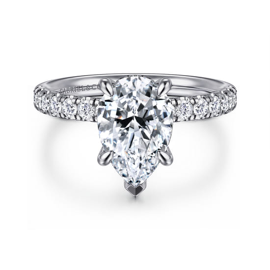 Gabriel - 14K White Gold Pear Shape Hidden Halo Diamond Engagement Ring
