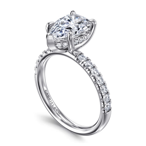 14K White Gold Pear Shape Hidden Halo Diamond Engagement Ring
