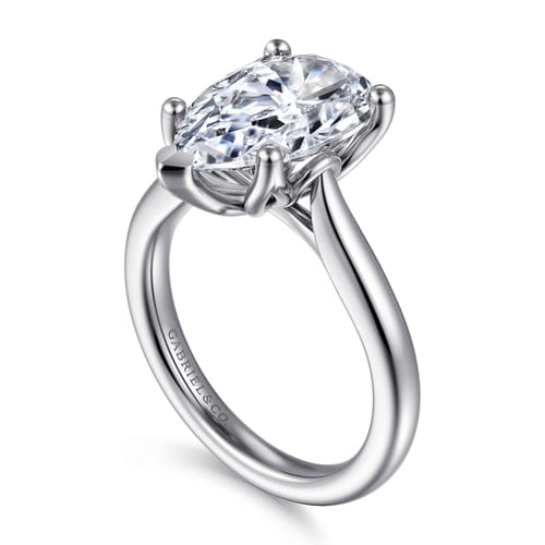 14K White Gold Pear Shape Lotus Diamond Engagement Ring
