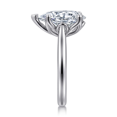14K White Gold Pear Shape Lotus Diamond Engagement Ring