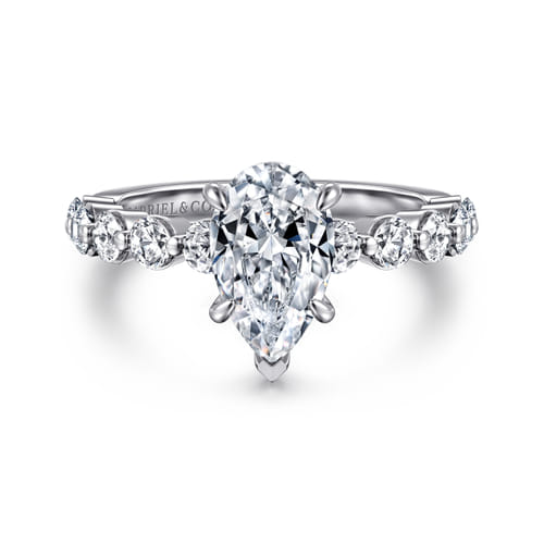 14K White Gold Pear Shape Single Prong Diamond Engagement Ring