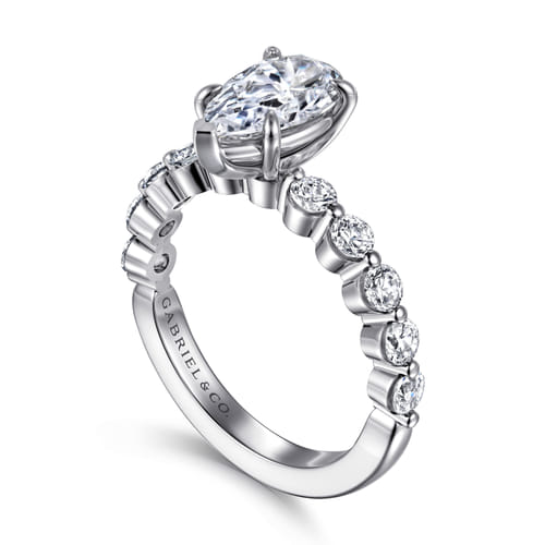 14K White Gold Pear Shape Single Prong Diamond Engagement Ring
