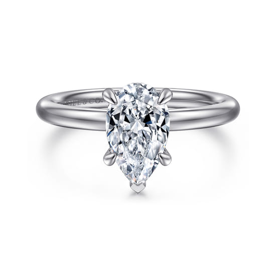 Gabriel - 14K White Gold Pear Shape Solitaire Diamond Engagement Ring