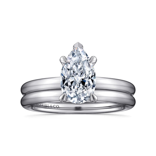 14K White Gold Pear Shape Solitaire Diamond Engagement Ring