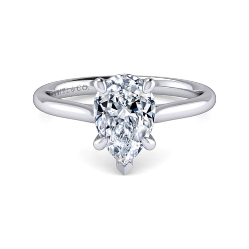 14K White Gold Pear Shape Solitaire Diamond Engagement Ring