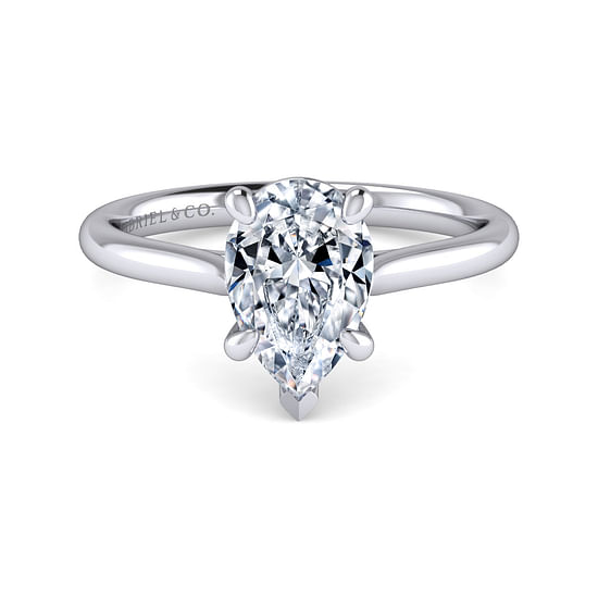 Gabriel - 14K White Gold Pear Shape Solitaire Diamond Engagement Ring