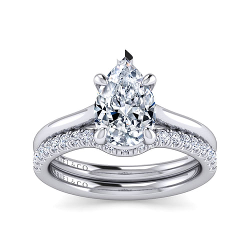 14K White Gold Pear Shape Solitaire Diamond Engagement Ring