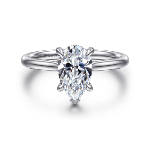 14K White Gold Pear Shape Solitaire Diamond Engagement Ring