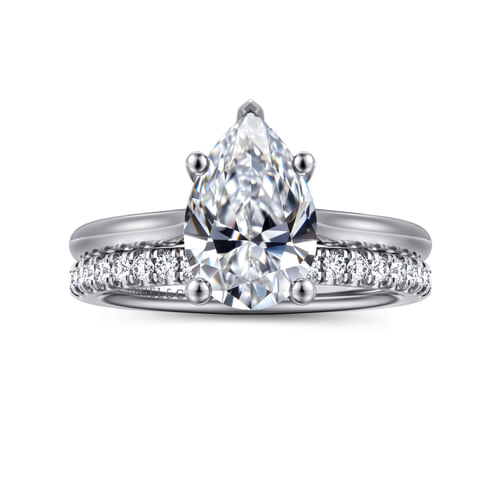 14K White Gold Pear Shape Solitaire Diamond Engagement Ring