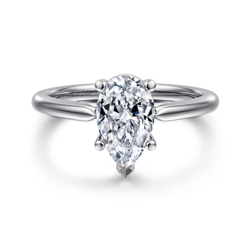 14K White Gold Pear Shape Solitaire Diamond Engagement Ring