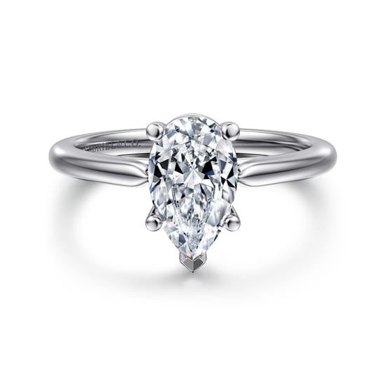 Gabriel - 14K White Gold Pear Shape Solitaire Diamond Engagement Ring