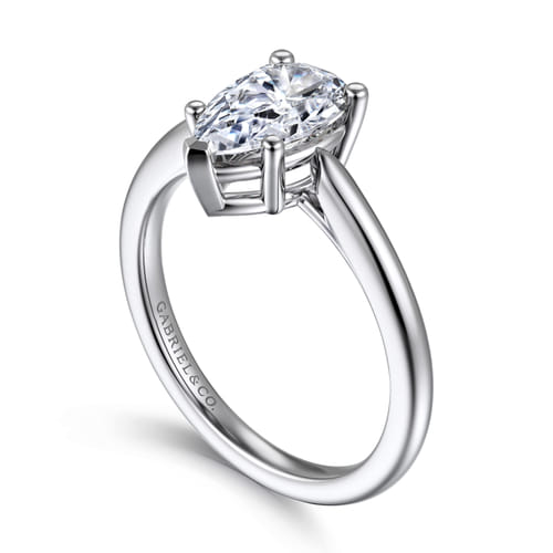 14K White Gold Pear Shape Solitaire Diamond Engagement Ring
